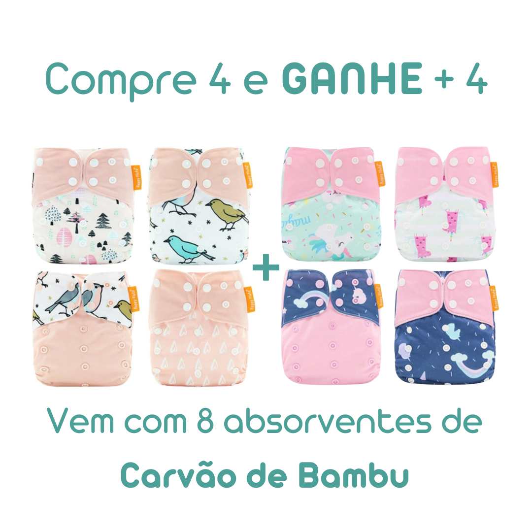 Kit com 8 Fraldas + Absorventes de Carvão de Bambu - Nanda Fraldas
