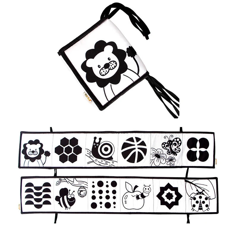 Livro do bebê preto e branco livros para bebês recém-nascidos cama berço pára-choques sensorial pano livro montessori alto contraste brinquedos do bebê 0-12 m