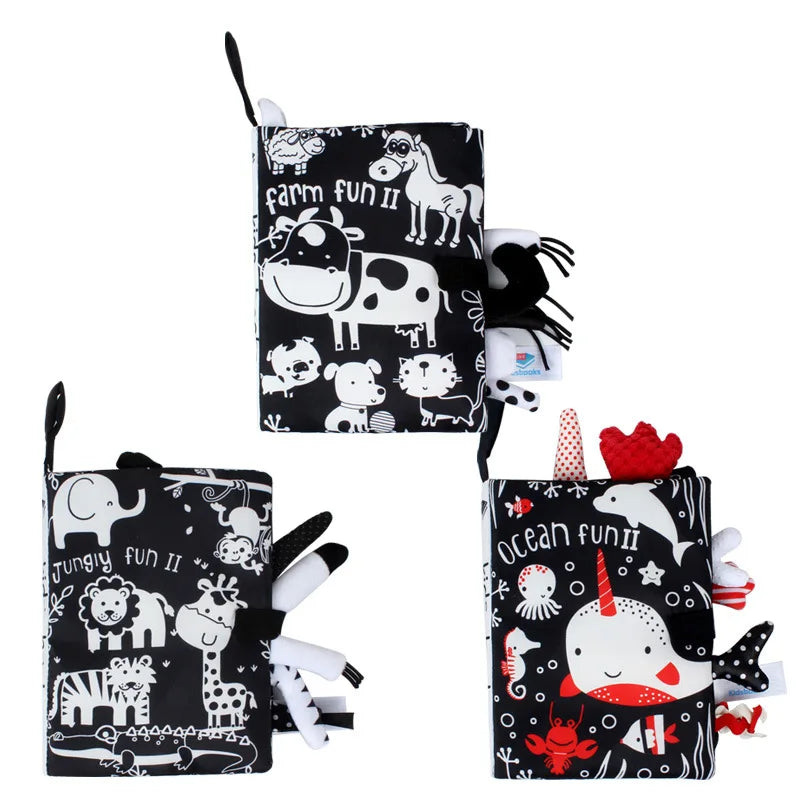 Livro do bebê preto e branco livros para bebês recém-nascidos cama berço pára-choques sensorial pano livro montessori alto contraste brinquedos do bebê 0-12 m