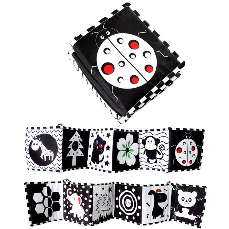 Livro do bebê preto e branco livros para bebês recém-nascidos cama berço pára-choques sensorial pano livro montessori alto contraste brinquedos do bebê 0-12 m
