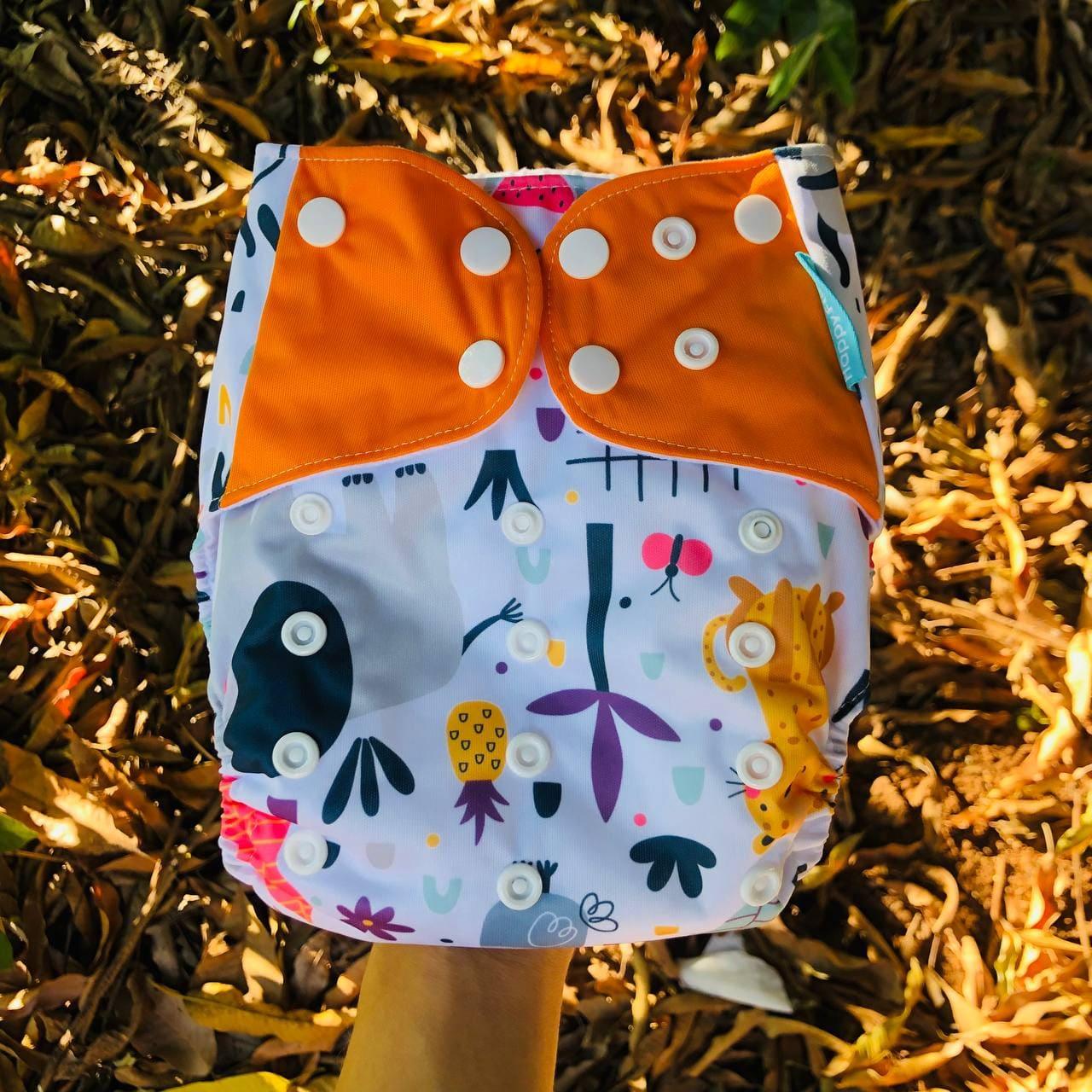 Kit com 4 Fraldas Eclógicas + 4 Absorventes Carvão de Bambu - Estampa Raposa