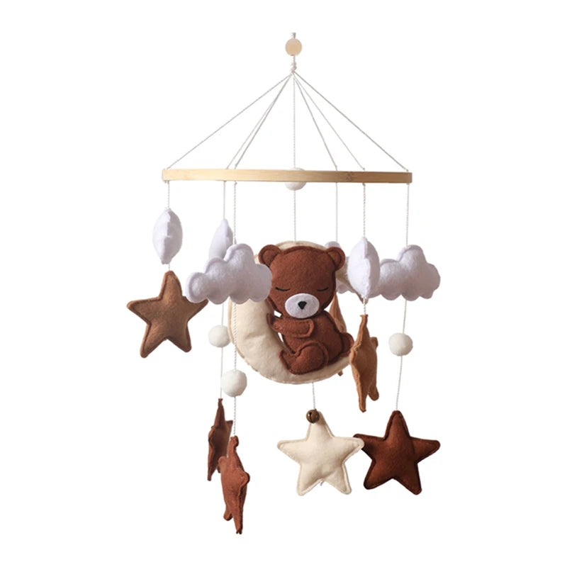 Berço de madeira móvel cama do bebê sino chocalho brinquedo macio feltro dos desenhos animados urso móvel pendurado caixa música recém-nascido cama sino pendurado suporte brinquedo