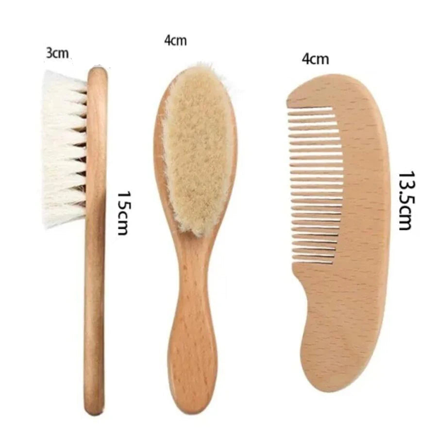 2 pçs conjunto de pente do bebê cuidados com o bebê escova de cabelo faia lã macia pente de madeira recém-nascido massageador chuveiro do bebê e presente cabelo do bebê calmante