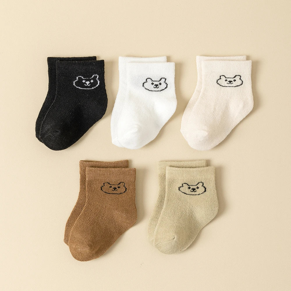 5 pares/set padrão de desenho animado para bebê e meias de cor sólida