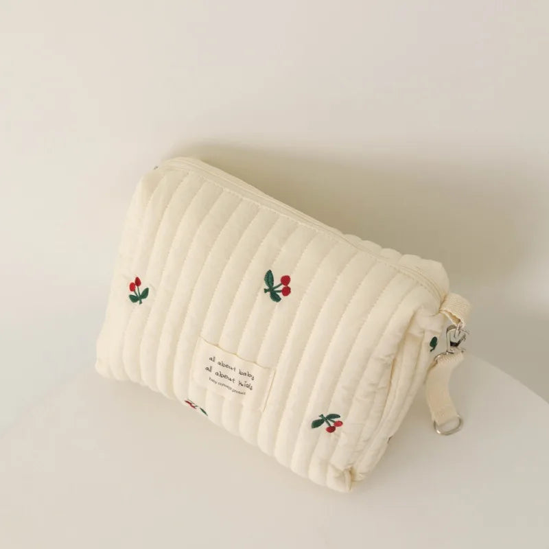 Ins saco de fraldas de algodão para carrinho pendurado saco itens do bebê fralda caddy organizador saco de mamãe com zíper bonito feminino sacos de maquiagem crianças
