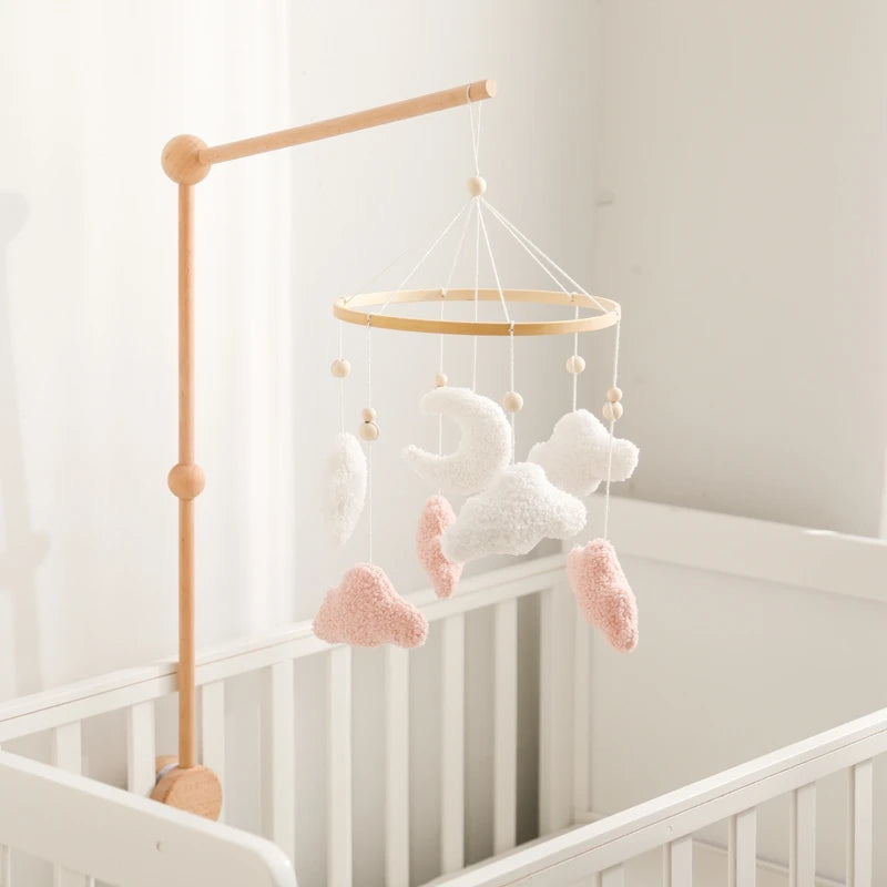 Berço de madeira móvel cama do bebê sino chocalho brinquedo macio feltro dos desenhos animados urso móvel pendurado caixa música recém-nascido cama sino pendurado suporte brinquedo