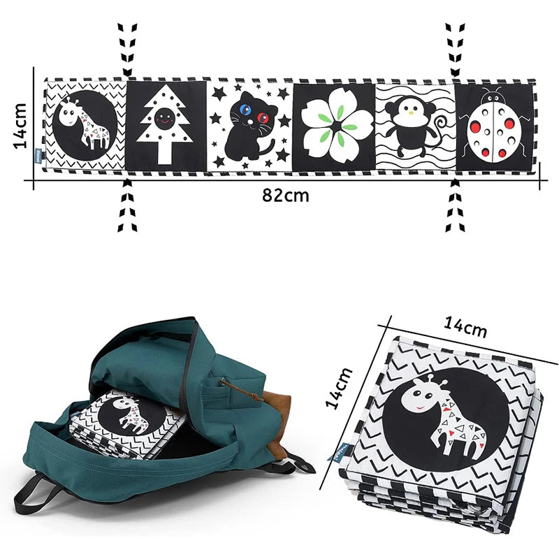 Livro do bebê preto e branco livros para bebês recém-nascidos cama berço pára-choques sensorial pano livro montessori alto contraste brinquedos do bebê 0-12 m