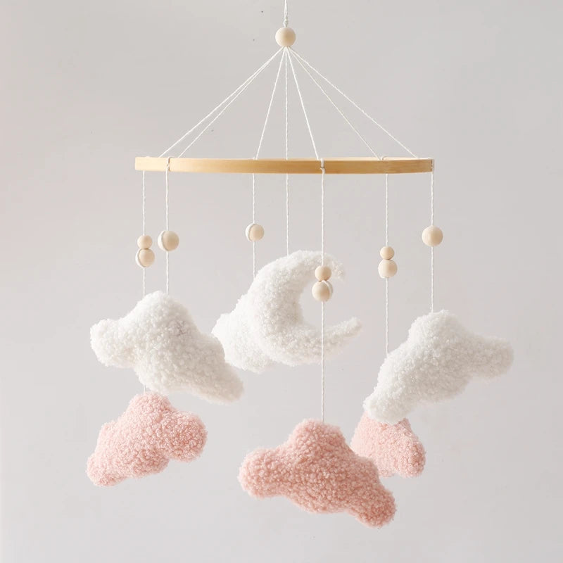 Berço de madeira móvel cama do bebê sino chocalho brinquedo macio feltro dos desenhos animados urso móvel pendurado caixa música recém-nascido cama sino pendurado suporte brinquedo