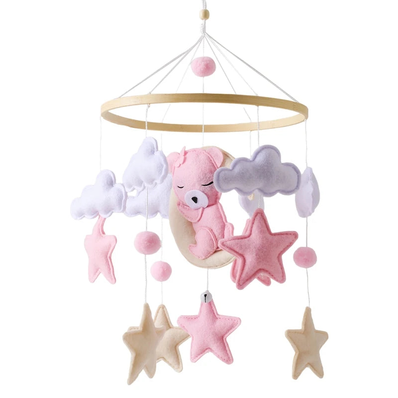 Berço de madeira móvel cama do bebê sino chocalho brinquedo macio feltro dos desenhos animados urso móvel pendurado caixa música recém-nascido cama sino pendurado suporte brinquedo