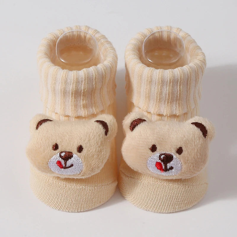 Meias de bebê primavera e outono algodão macio meias de bebê recém-nascido no tubo dos desenhos animados 3d boneca infantil meninos meninas meias 0-6 meses