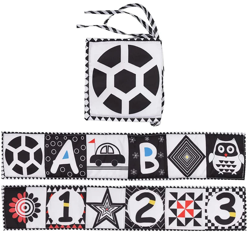 Livro do bebê preto e branco livros para bebês recém-nascidos cama berço pára-choques sensorial pano livro montessori alto contraste brinquedos do bebê 0-12 m