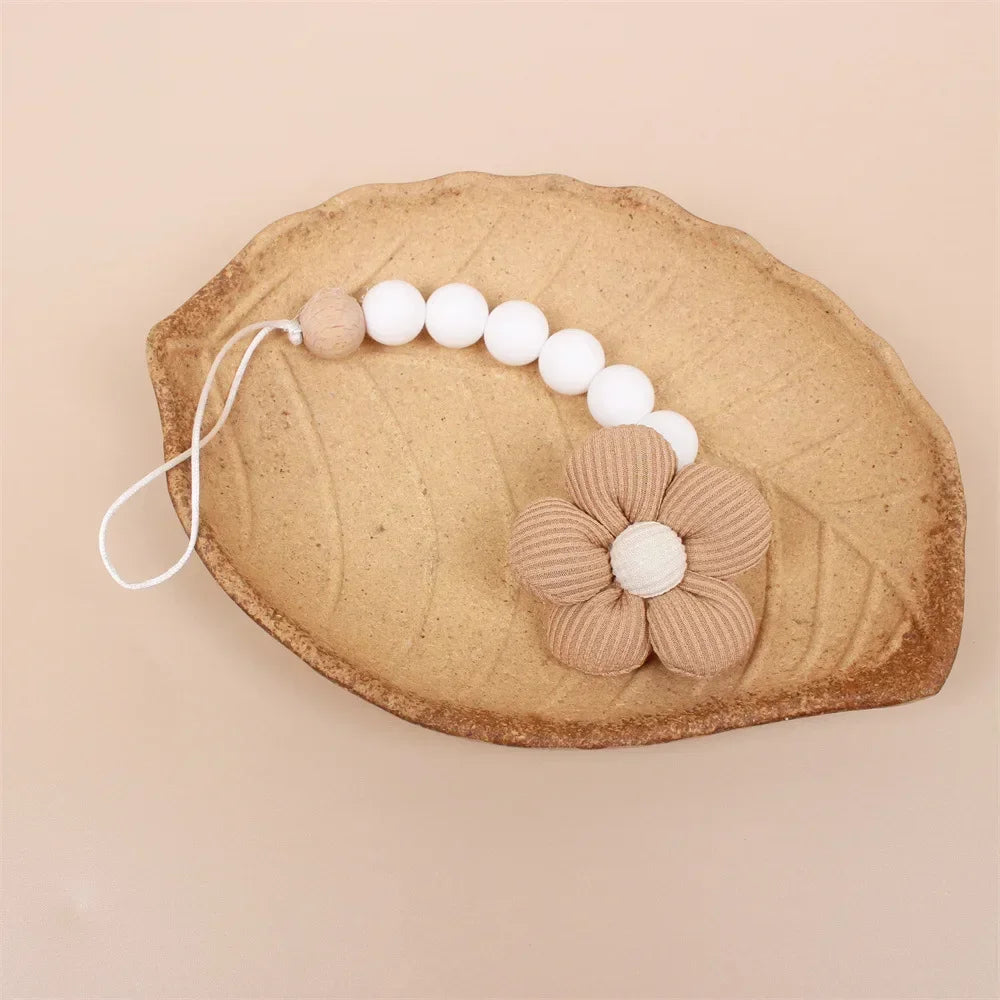 Suporte de chupeta de bebê flor silicone manequim clipe mordedor para bebês pingente coisas recém-nascidas presentes brinquedos para bebês 0-6 meses acessórios
