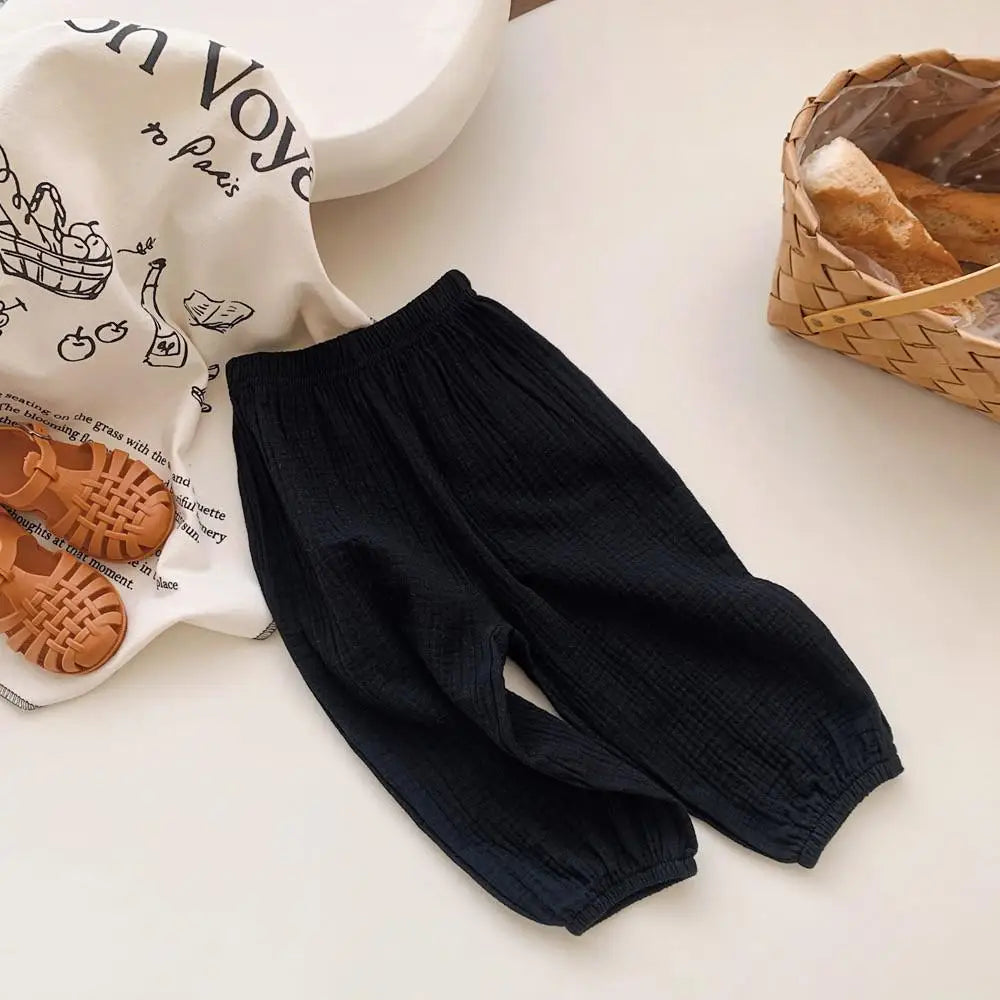 Primavera verão calças resistentes a mosquitos da criança nova casual calças soltas calças de cor sólida exterior wear meninos meninas calças versáteis