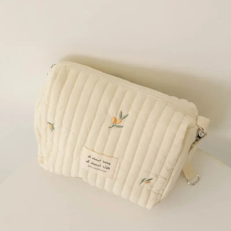 Ins saco de fraldas de algodão para carrinho pendurado saco itens do bebê fralda caddy organizador saco de mamãe com zíper bonito feminino sacos de maquiagem crianças