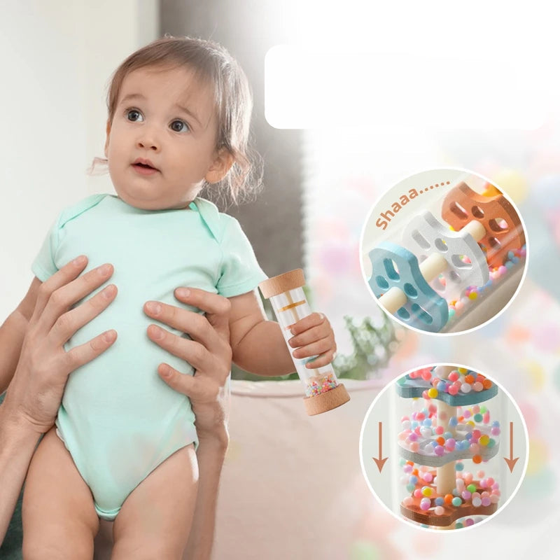 Montessori bebê Rain Stick, ampulheta arco-íris, chocalho musical, brinquedo educativo, colorido, brinquedos sensoriais para crianças