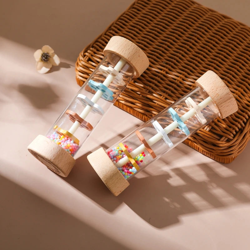 Montessori bebê Rain Stick, ampulheta arco-íris, chocalho musical, brinquedo educativo, colorido, brinquedos sensoriais para crianças