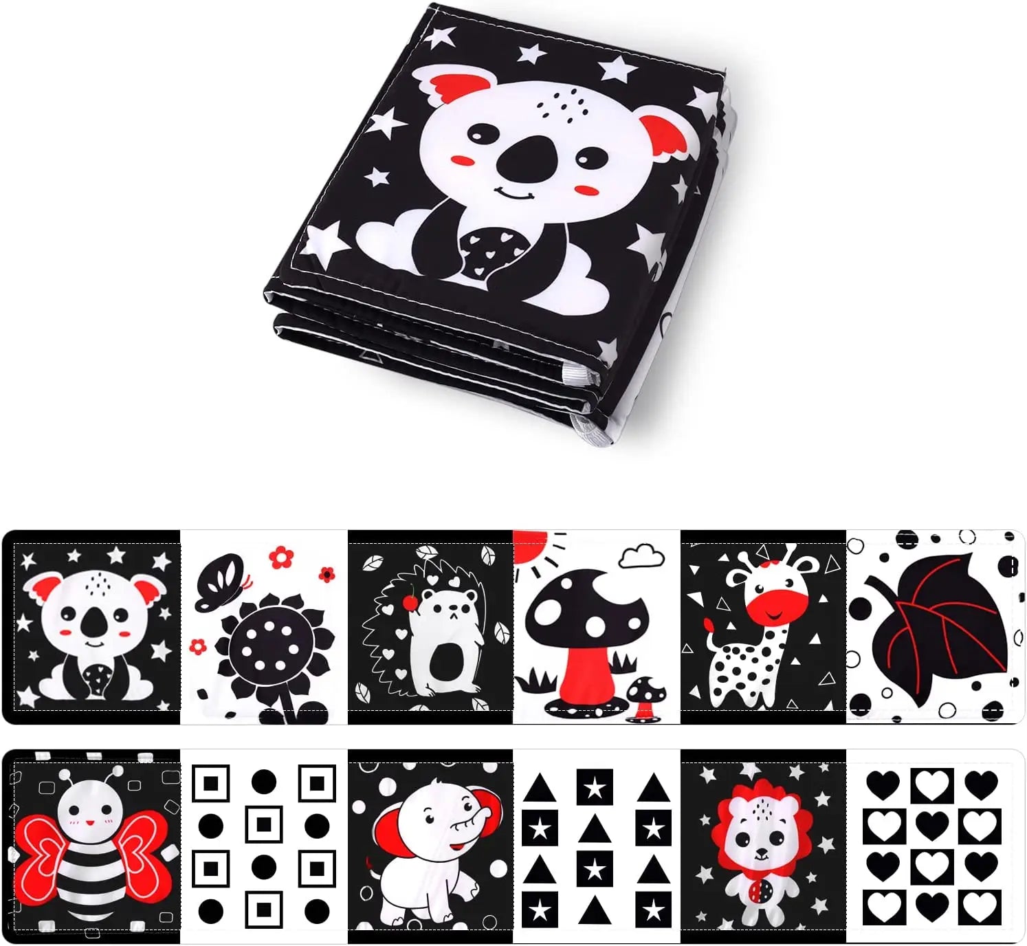 Livro do bebê preto e branco livros para bebês recém-nascidos cama berço pára-choques sensorial pano livro montessori alto contraste brinquedos do bebê 0-12 m