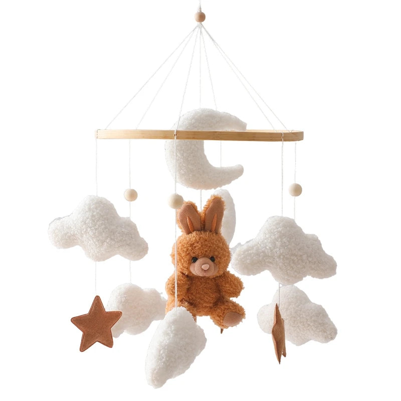 Berço de madeira móvel cama do bebê sino chocalho brinquedo macio feltro dos desenhos animados urso móvel pendurado caixa música recém-nascido cama sino pendurado suporte brinquedo