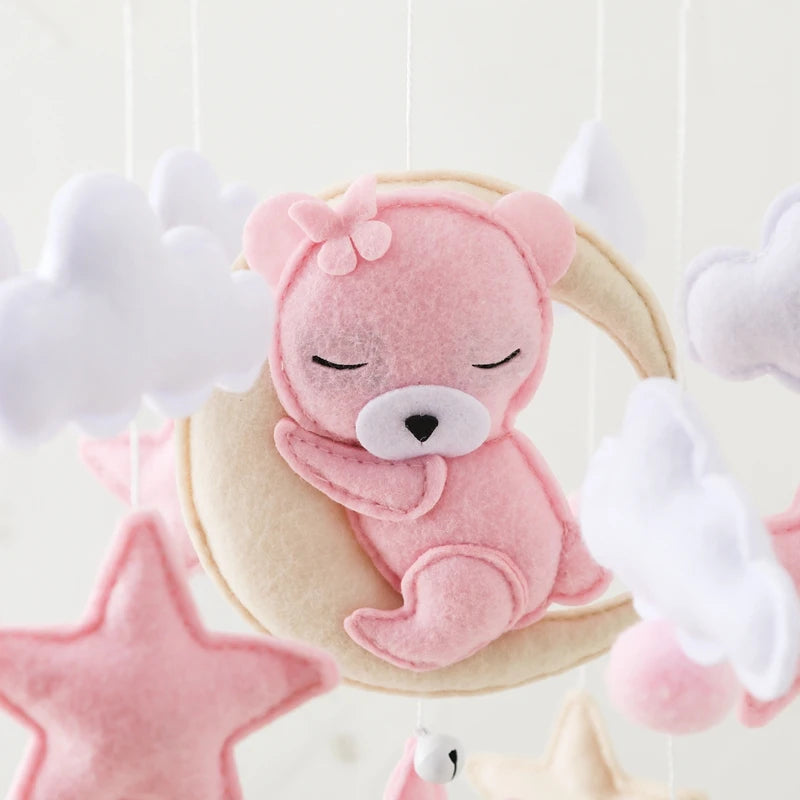 Berço de madeira móvel cama do bebê sino chocalho brinquedo macio feltro dos desenhos animados urso móvel pendurado caixa música recém-nascido cama sino pendurado suporte brinquedo