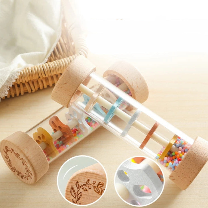 Montessori bebê Rain Stick, ampulheta arco-íris, chocalho musical, brinquedo educativo, colorido, brinquedos sensoriais para crianças