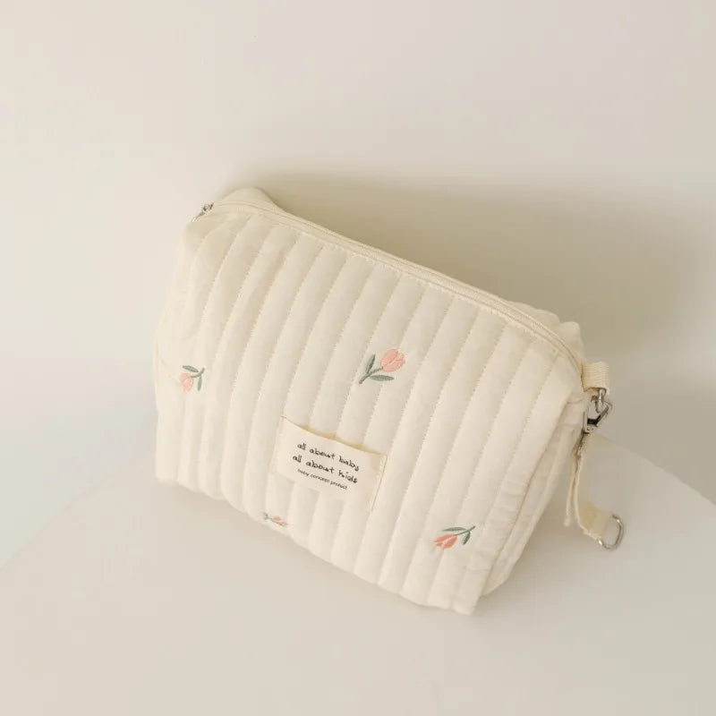 Ins saco de fraldas de algodão para carrinho pendurado saco itens do bebê fralda caddy organizador saco de mamãe com zíper bonito feminino sacos de maquiagem crianças