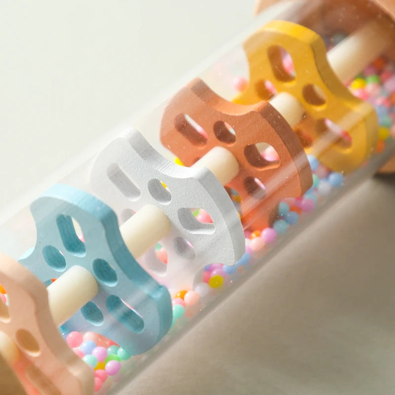 Montessori bebê Rain Stick, ampulheta arco-íris, chocalho musical, brinquedo educativo, colorido, brinquedos sensoriais para crianças