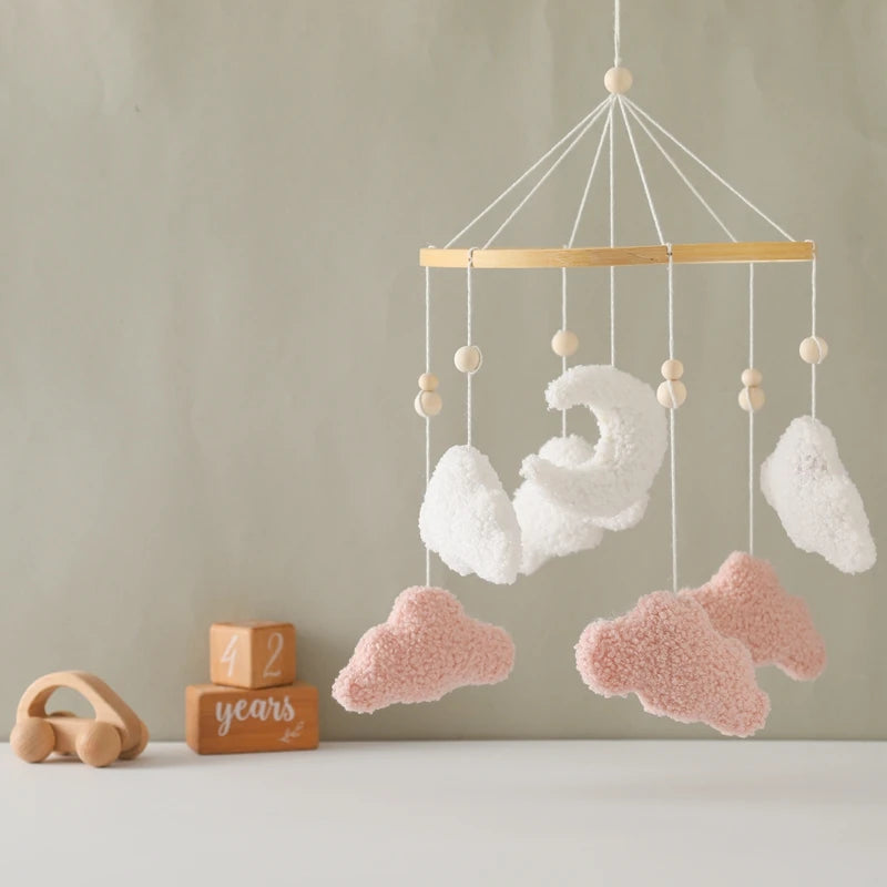 Berço de madeira móvel cama do bebê sino chocalho brinquedo macio feltro dos desenhos animados urso móvel pendurado caixa música recém-nascido cama sino pendurado suporte brinquedo