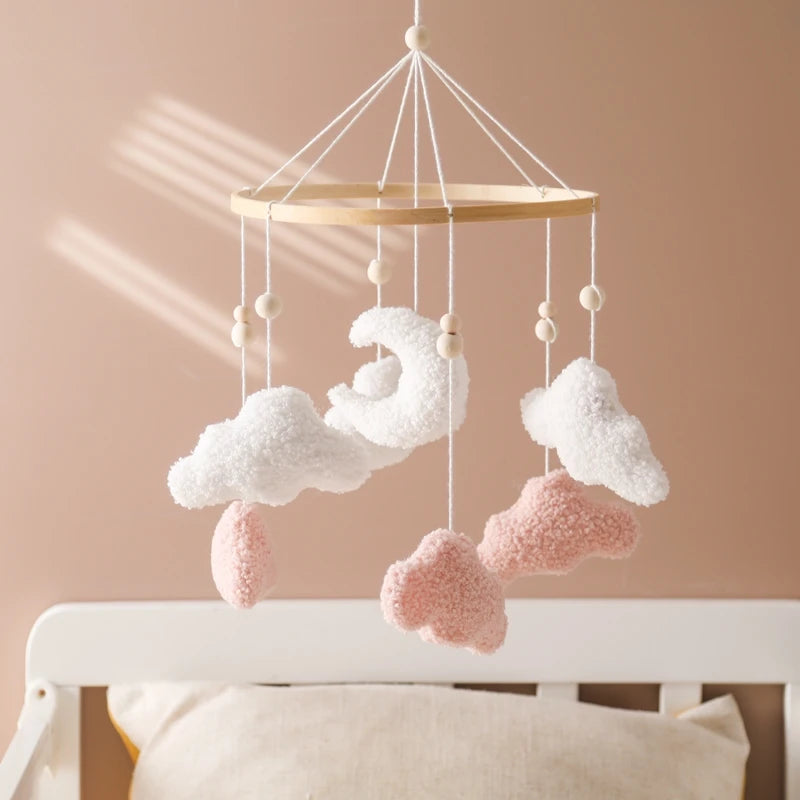 Berço de madeira móvel cama do bebê sino chocalho brinquedo macio feltro dos desenhos animados urso móvel pendurado caixa música recém-nascido cama sino pendurado suporte brinquedo