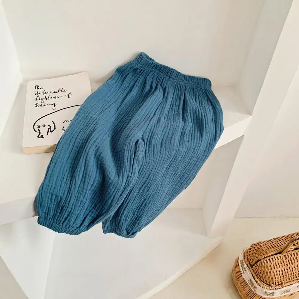 Primavera verão calças resistentes a mosquitos da criança nova casual calças soltas calças de cor sólida exterior wear meninos meninas calças versáteis