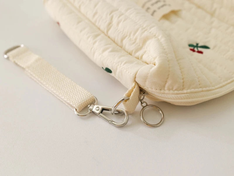 Ins saco de fraldas de algodão para carrinho pendurado saco itens do bebê fralda caddy organizador saco de mamãe com zíper bonito feminino sacos de maquiagem crianças