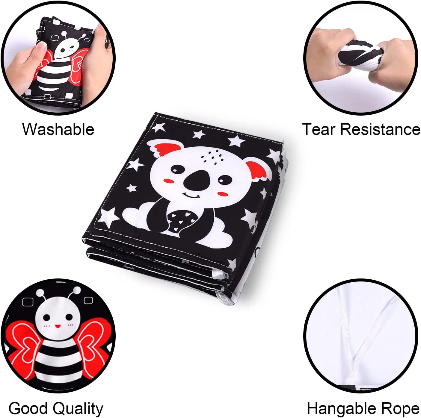 Livro do bebê preto e branco livros para bebês recém-nascidos cama berço pára-choques sensorial pano livro montessori alto contraste brinquedos do bebê 0-12 m
