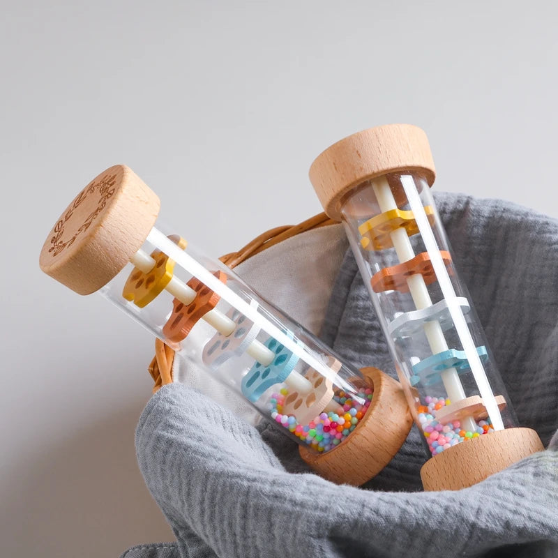 Montessori bebê Rain Stick, ampulheta arco-íris, chocalho musical, brinquedo educativo, colorido, brinquedos sensoriais para crianças