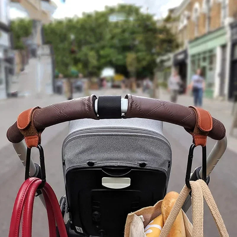 PU Leather Baby Bag Stroller Gancho, Pram Organizer, Crochet Hook, 360 Graus Rotatable, Carrinho Acessórios, 1 Pc, 2Pcs