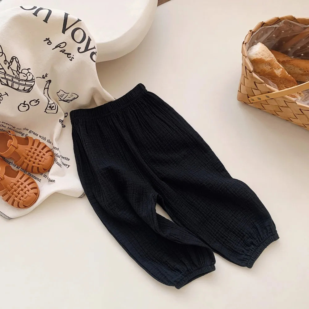 Primavera verão calças resistentes a mosquitos da criança nova casual calças soltas calças de cor sólida exterior wear meninos meninas calças versáteis
