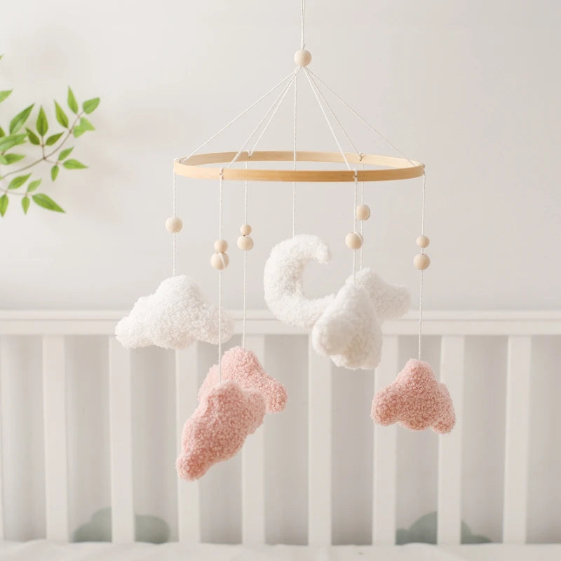 Berço de madeira móvel cama do bebê sino chocalho brinquedo macio feltro dos desenhos animados urso móvel pendurado caixa música recém-nascido cama sino pendurado suporte brinquedo