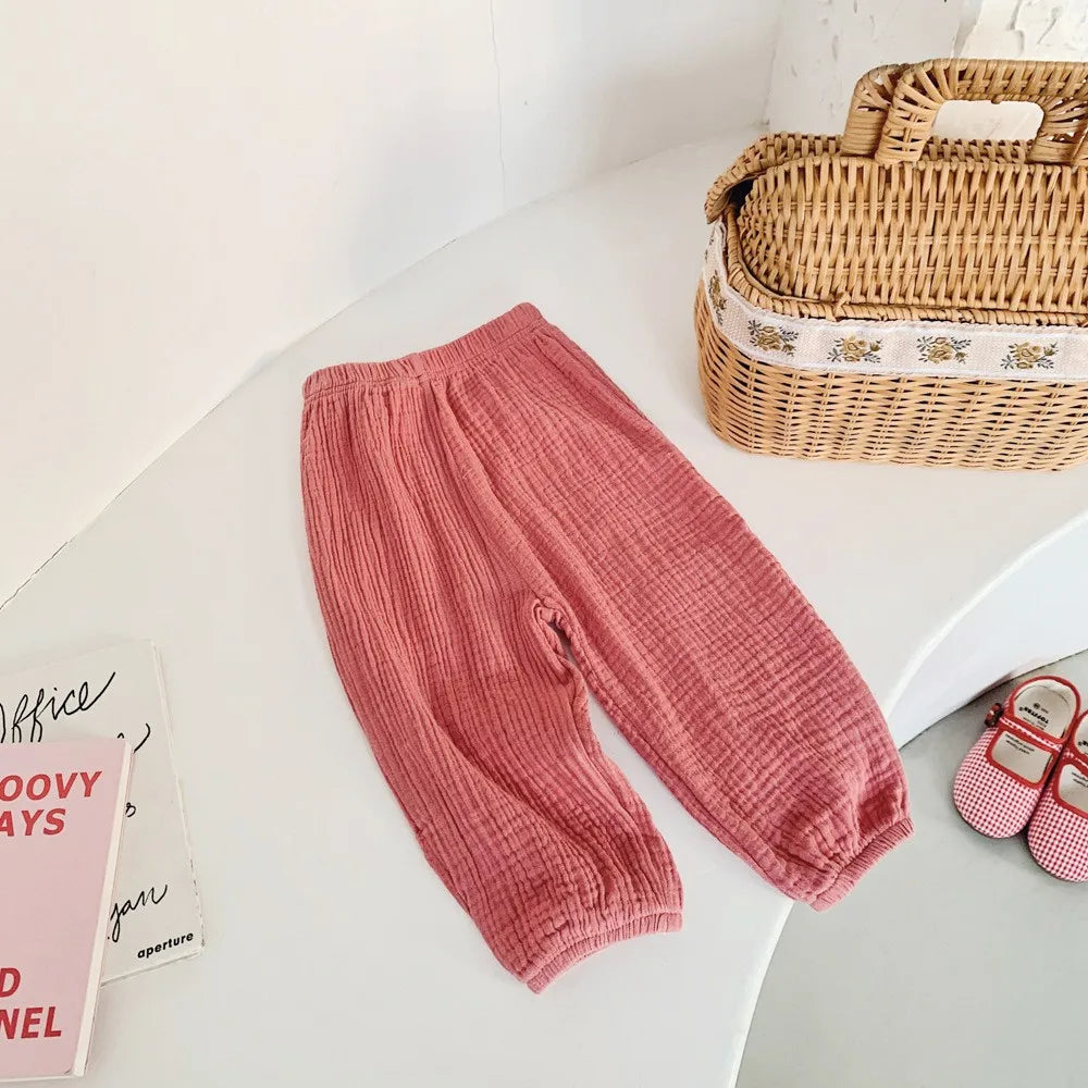 Primavera verão calças resistentes a mosquitos da criança nova casual calças soltas calças de cor sólida exterior wear meninos meninas calças versáteis