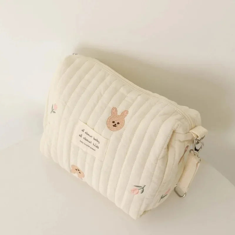 Ins saco de fraldas de algodão para carrinho pendurado saco itens do bebê fralda caddy organizador saco de mamãe com zíper bonito feminino sacos de maquiagem crianças
