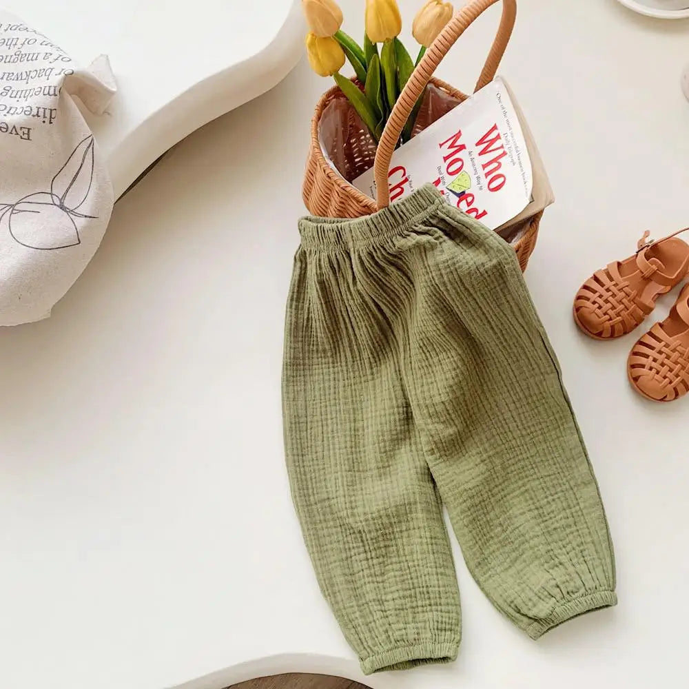 Primavera verão calças resistentes a mosquitos da criança nova casual calças soltas calças de cor sólida exterior wear meninos meninas calças versáteis