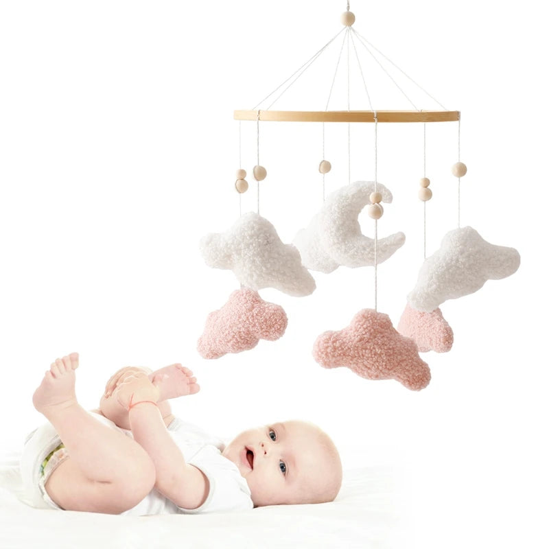 Berço de madeira móvel cama do bebê sino chocalho brinquedo macio feltro dos desenhos animados urso móvel pendurado caixa música recém-nascido cama sino pendurado suporte brinquedo