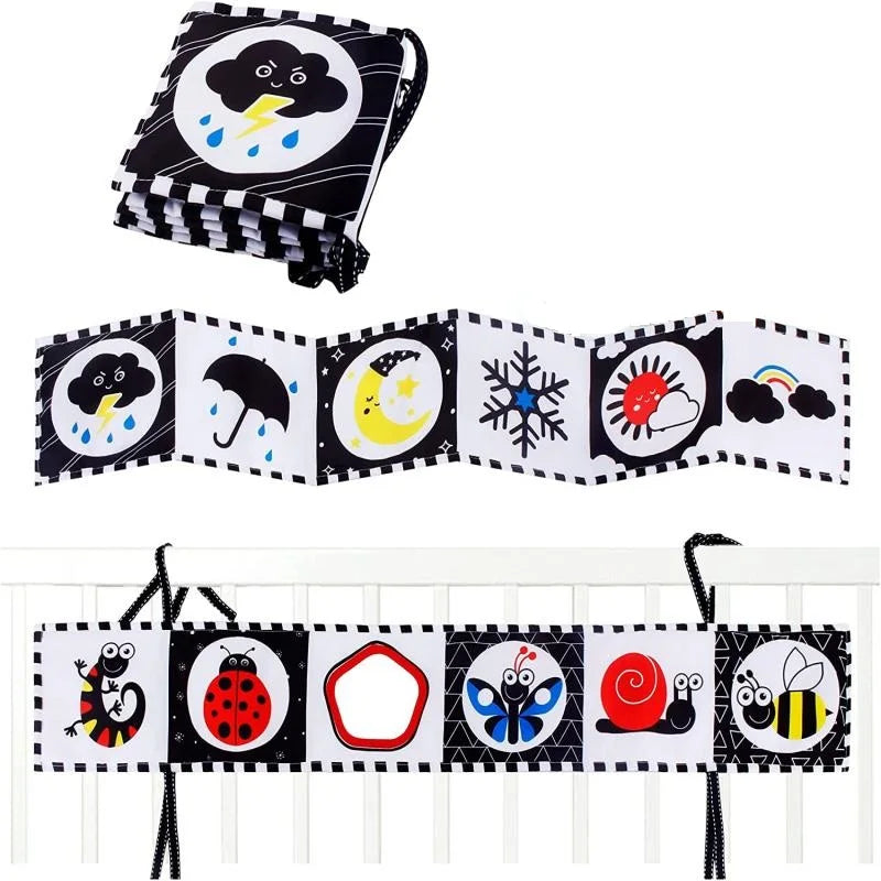 Livro do bebê preto e branco livros para bebês recém-nascidos cama berço pára-choques sensorial pano livro montessori alto contraste brinquedos do bebê 0-12 m