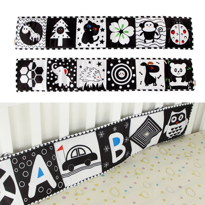 Livro do bebê preto e branco livros para bebês recém-nascidos cama berço pára-choques sensorial pano livro montessori alto contraste brinquedos do bebê 0-12 m
