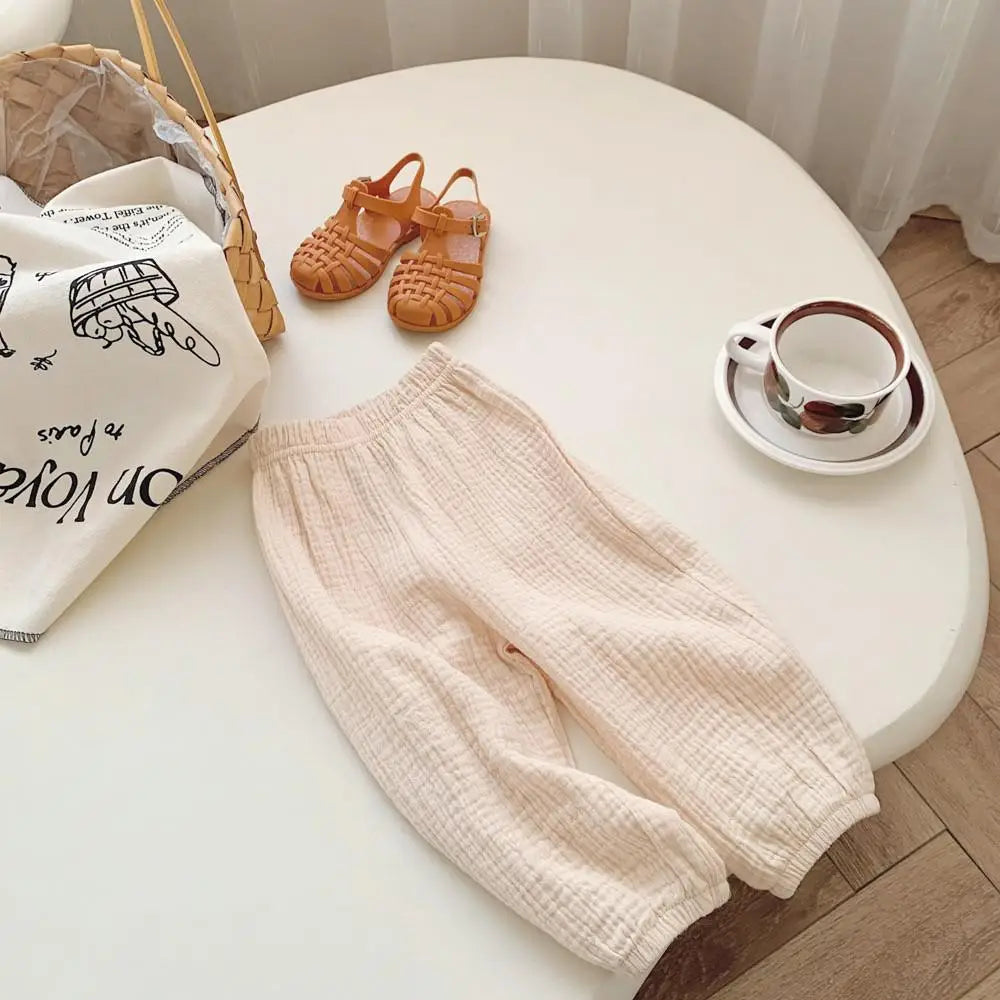 Primavera verão calças resistentes a mosquitos da criança nova casual calças soltas calças de cor sólida exterior wear meninos meninas calças versáteis