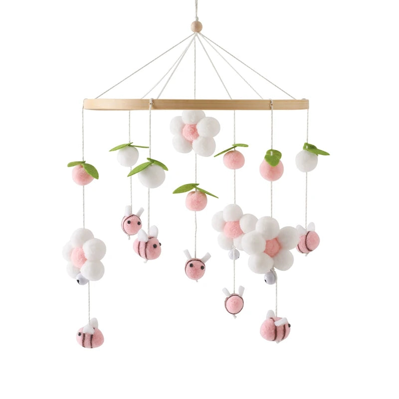 Berço de madeira móvel cama do bebê sino chocalho brinquedo macio feltro dos desenhos animados urso móvel pendurado caixa música recém-nascido cama sino pendurado suporte brinquedo