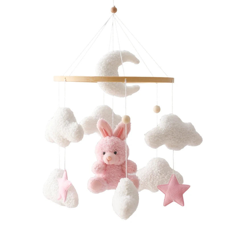 Berço de madeira móvel cama do bebê sino chocalho brinquedo macio feltro dos desenhos animados urso móvel pendurado caixa música recém-nascido cama sino pendurado suporte brinquedo
