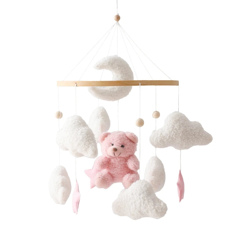 Berço de madeira móvel cama do bebê sino chocalho brinquedo macio feltro dos desenhos animados urso móvel pendurado caixa música recém-nascido cama sino pendurado suporte brinquedo