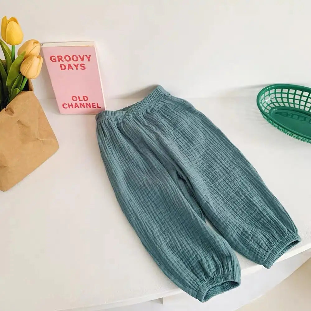 Primavera verão calças resistentes a mosquitos da criança nova casual calças soltas calças de cor sólida exterior wear meninos meninas calças versáteis