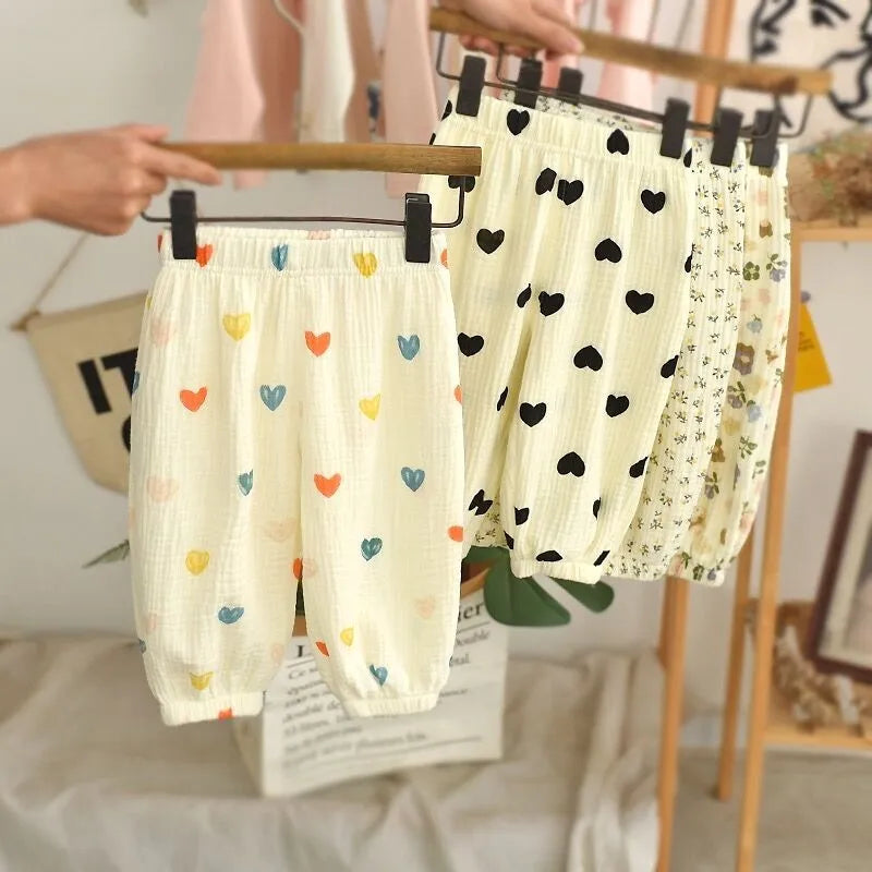 Novo designer de impressão calças do bebê unisex bonito harem calças ao ar livre da criança meninas verão moda fina solta calças comprimento total