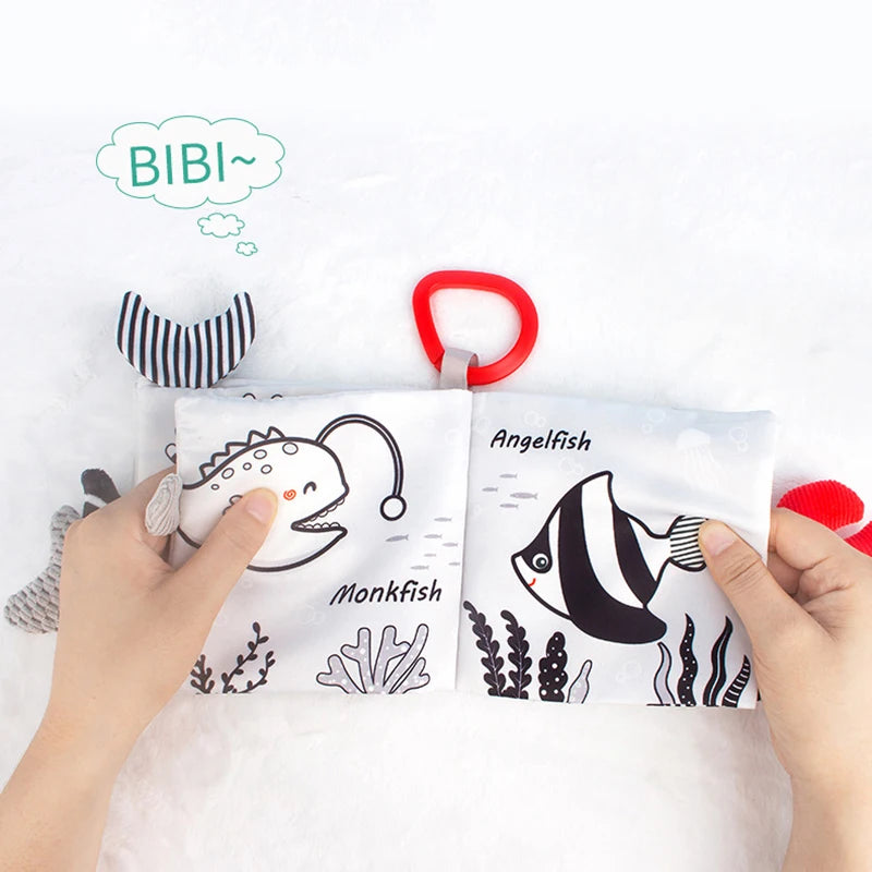 Livro do bebê preto e branco livros para bebês recém-nascidos cama berço pára-choques sensorial pano livro montessori alto contraste brinquedos do bebê 0-12 m