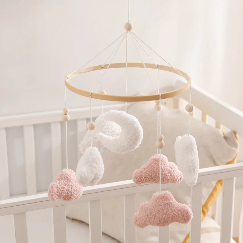Berço de madeira móvel cama do bebê sino chocalho brinquedo macio feltro dos desenhos animados urso móvel pendurado caixa música recém-nascido cama sino pendurado suporte brinquedo