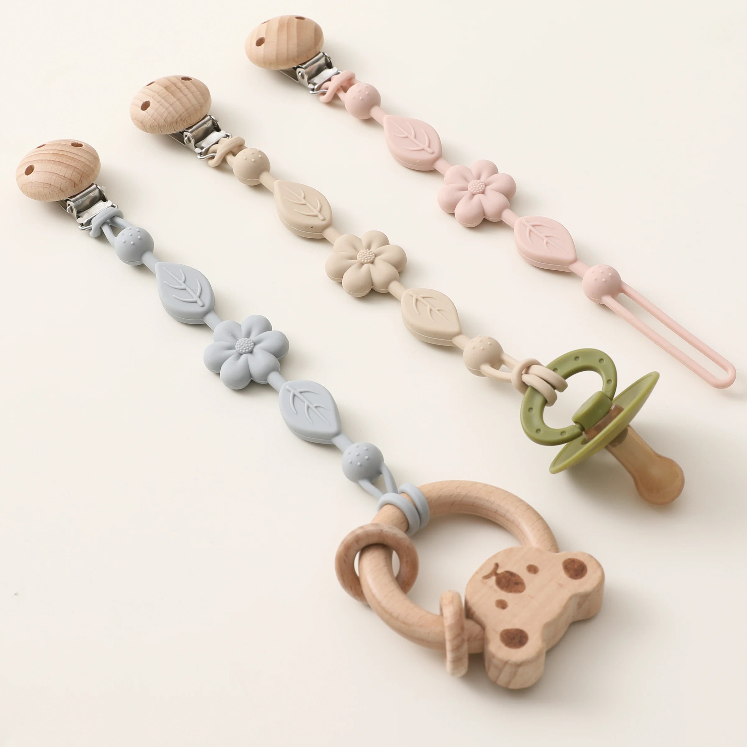 Baby silicone chupeta cadeia, 1 parte, anti-perda, ajustável, flor, adequado para recém-nascido, produtos de brinquedo